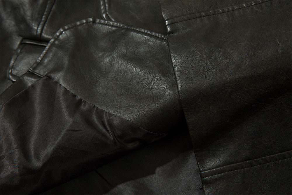 Vintage American Solid Color PU Leather Suit Jacket Men