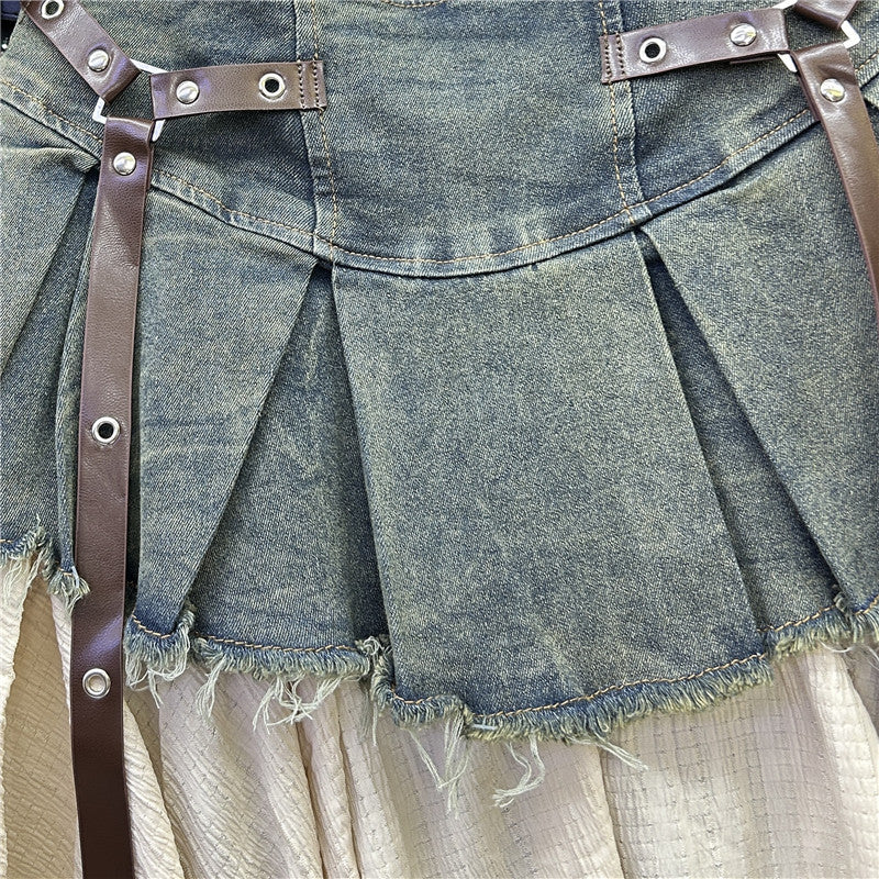 Patchwork Pleated Skirt