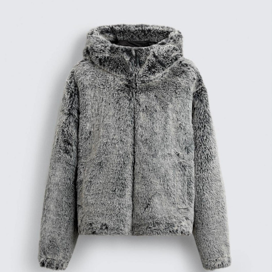 Hooded Faux Fur Jacket Coat