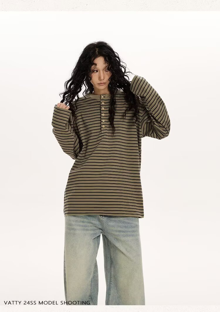 Striped Loose Henley Tee