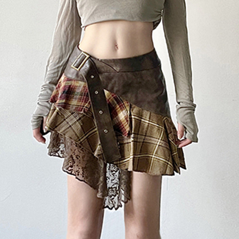Patchwork Plaid Skirt
