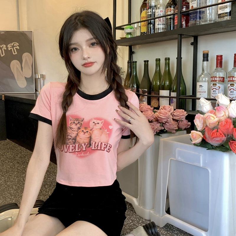 Kitten Graphic Crop Tee