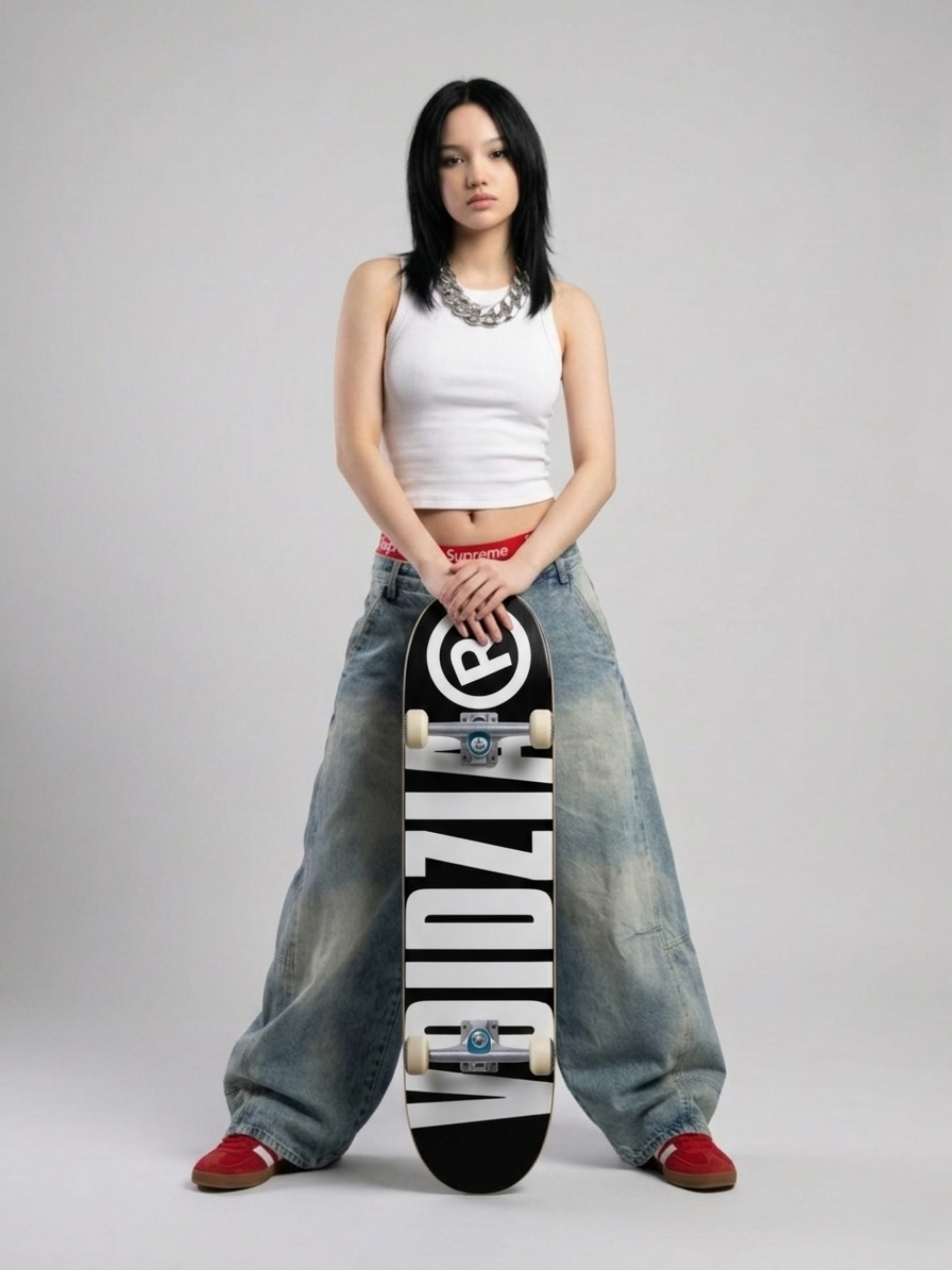 Ribbed tank and skater pants outfit