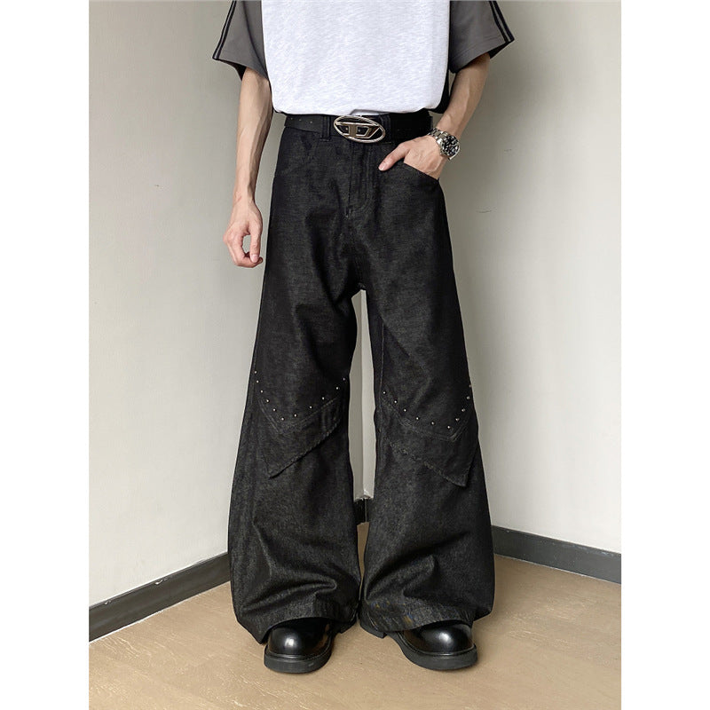 Mens American High-Street Rivet Machete Jeans