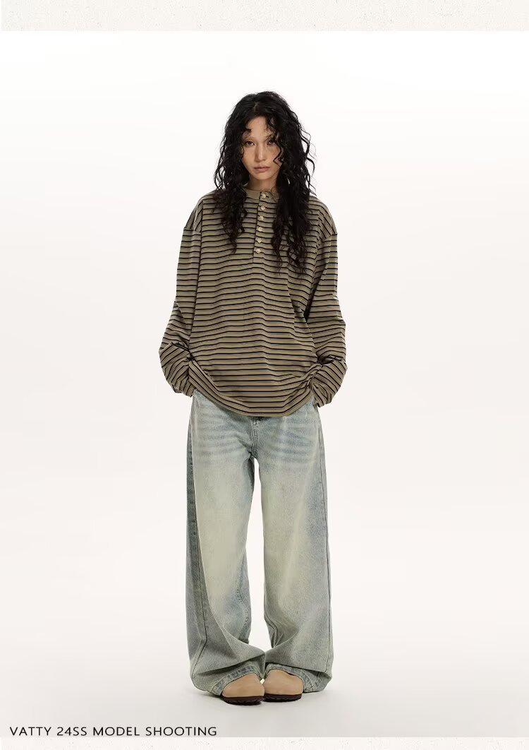 Striped Loose Henley Tee