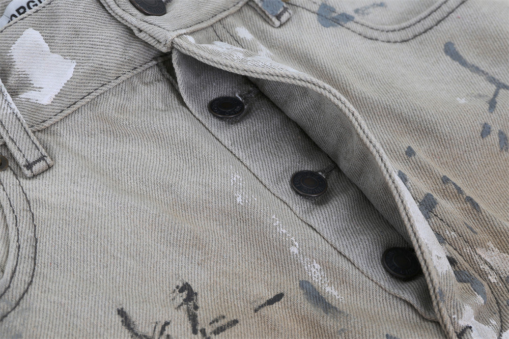 Hand Painted Graffiti Worn Jeans Men