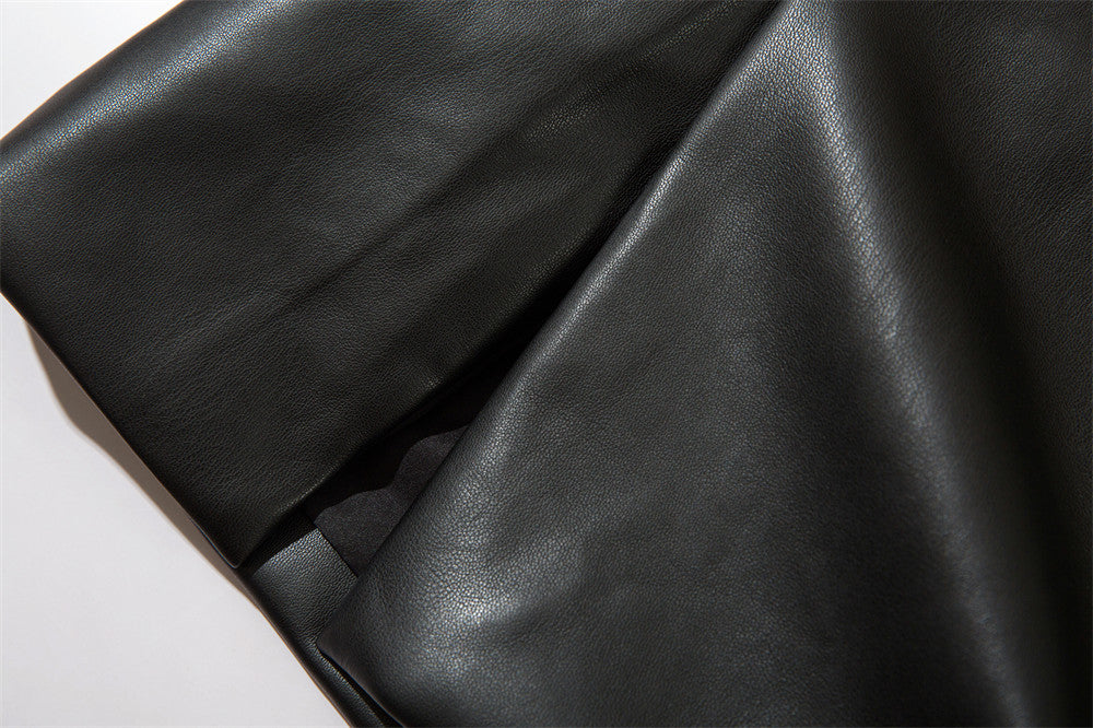 Double Breasted Suit Collar PU Leather Coat