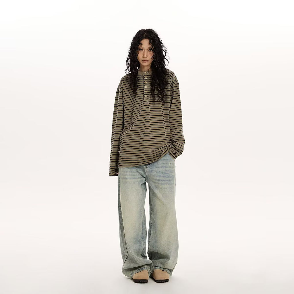 Striped Loose Henley Tee