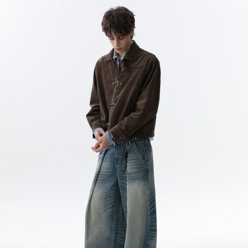 American Brown Retro Suede Collar Jacket Men's Autumn