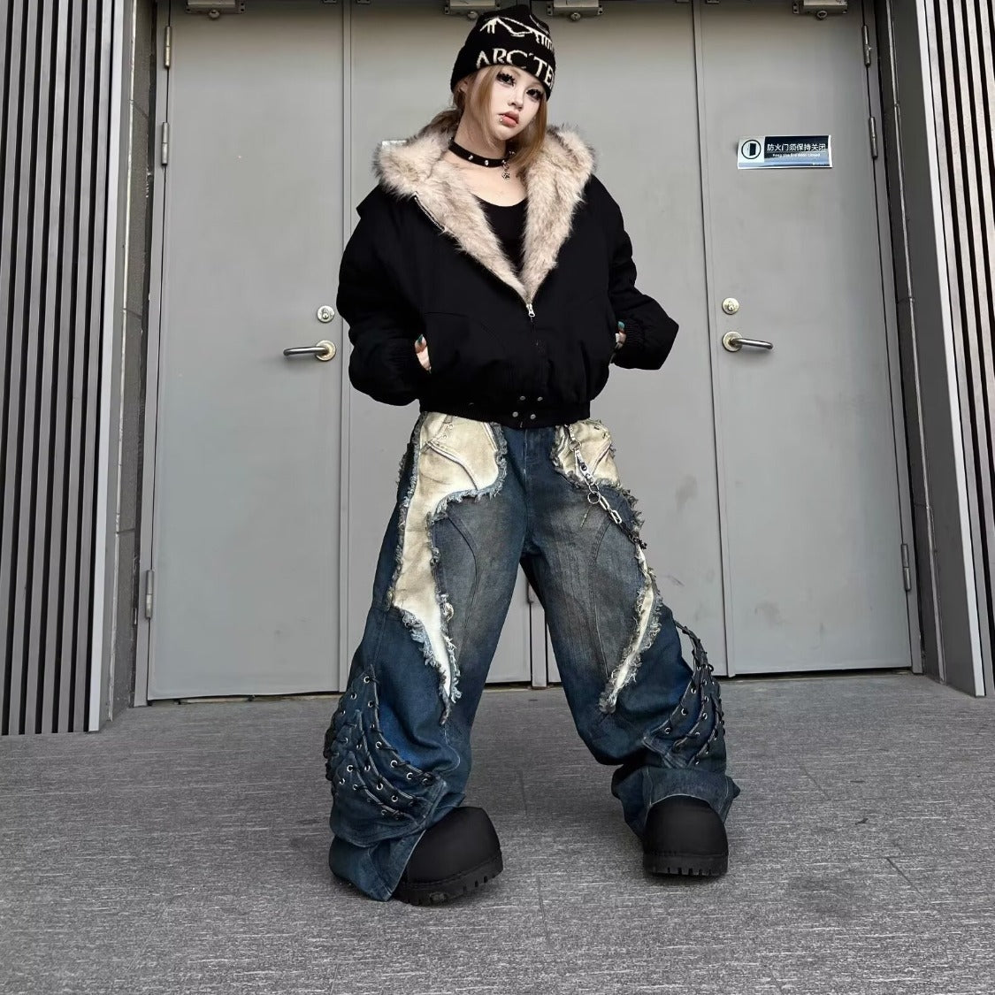 FallWinter American-style Heavy-duty Post-apocalyptic Deconstructed Washed Denim Jeans