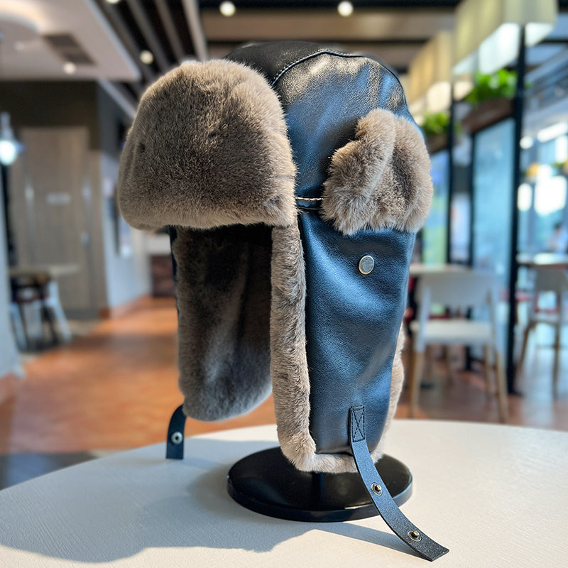 Leather Ushanka Men And Women Autumn And Winter Thickening Warm Earflaps Cap