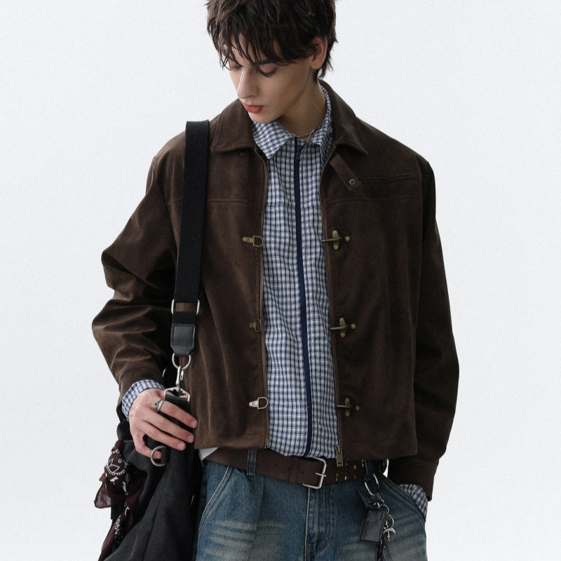 American Brown Retro Suede Collar Jacket Men's Autumn