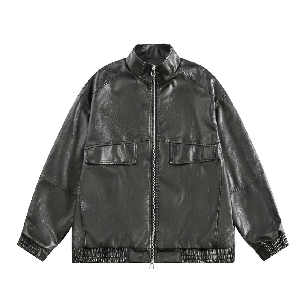 American Punk Motorcycle Leather Coat For Men