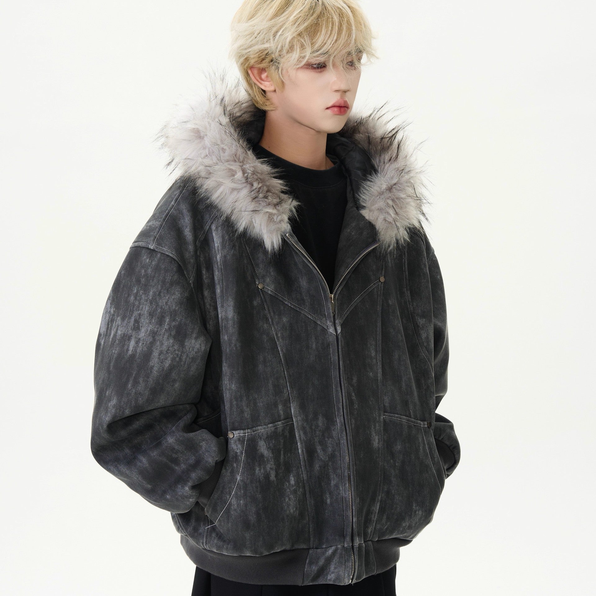 Winter Heavy Work Thick Large Fur Collar Cotton-Padded Atmosphere Cotton Coat For Men