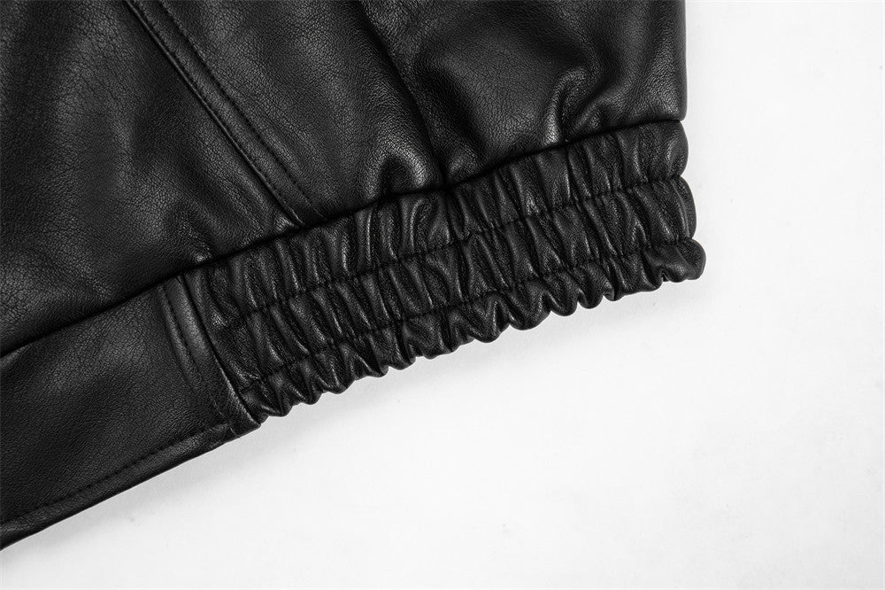 Hippie Rock Motorcycle Clothing Leather Jacket Men's Loose Casual Zipper Stand Collar PU Leather Jacket