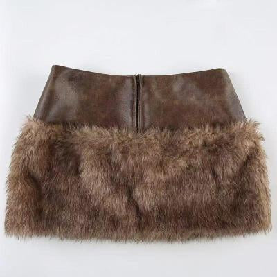 Fashion Leather Stitching Hip Skirt