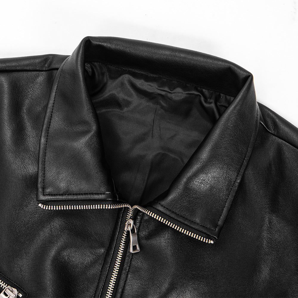 Hippie Rock Motorcycle Clothing Leather Jacket Men's Loose Casual Zipper Stand Collar PU Leather Jacket