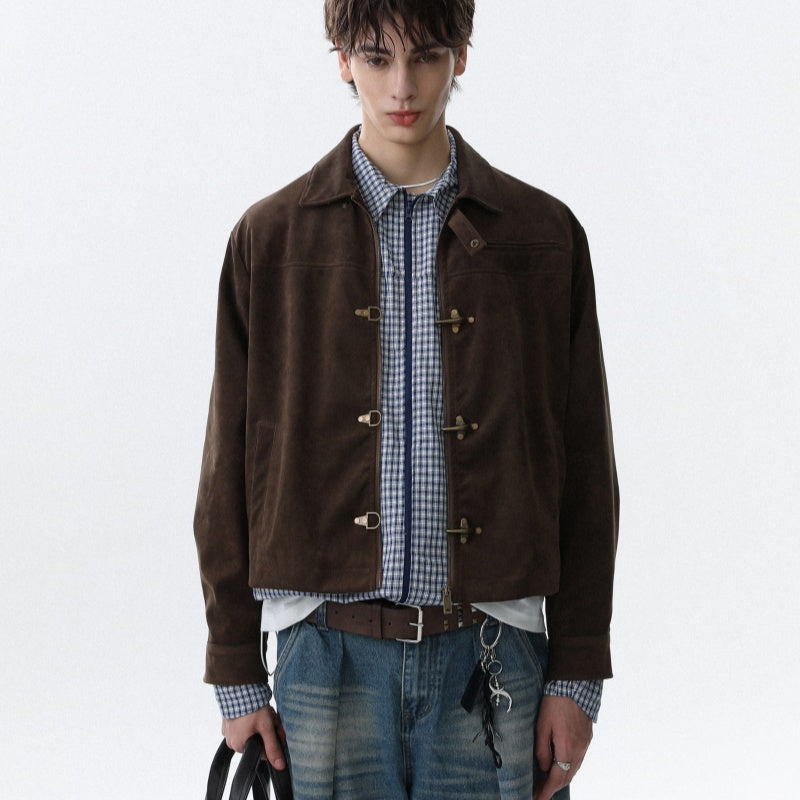 American Brown Retro Suede Collar Jacket Men's Autumn