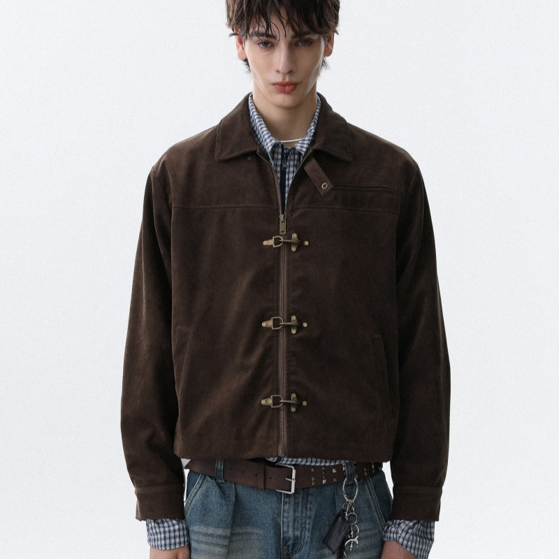 American Brown Retro Suede Collar Jacket Men's Autumn