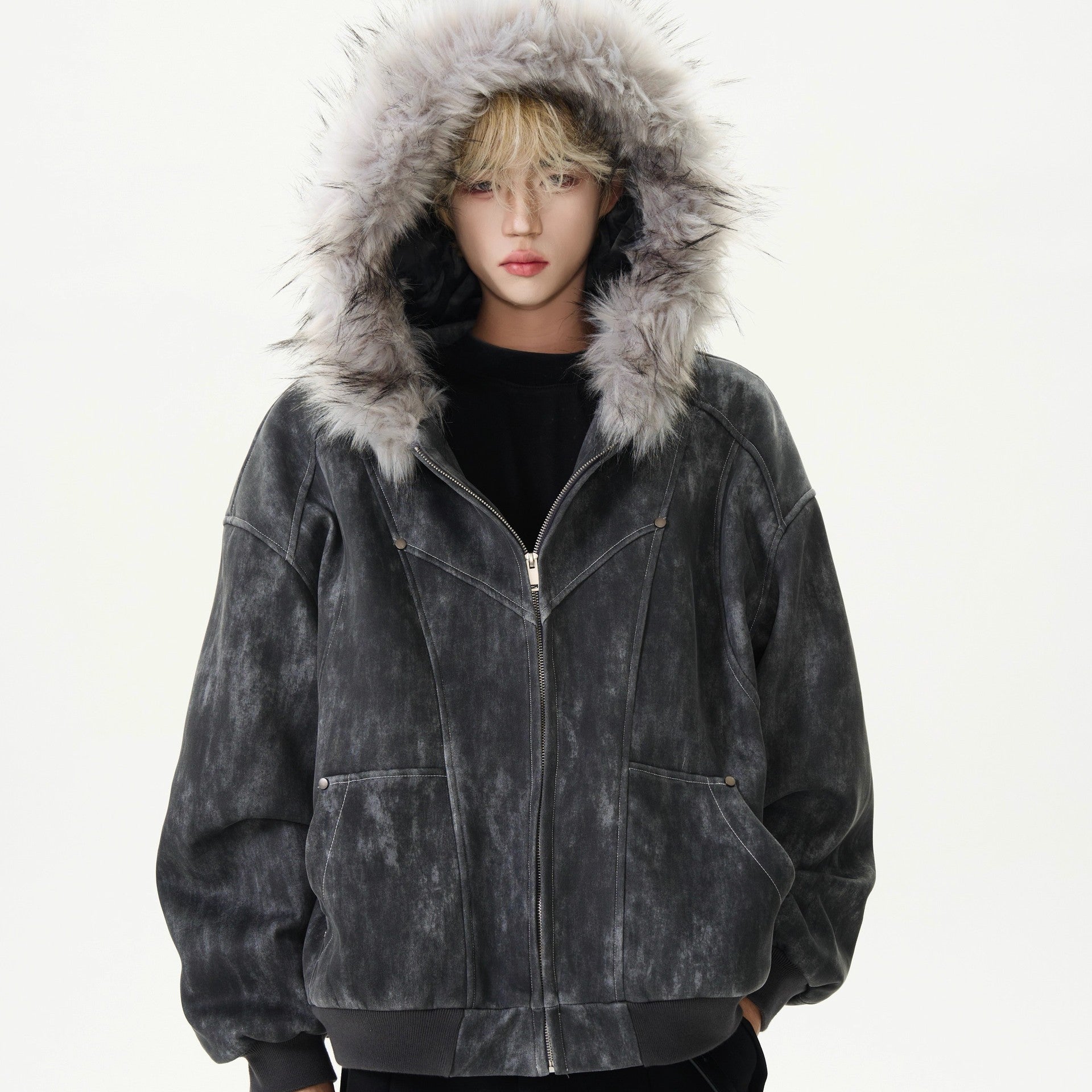 Winter Heavy Work Thick Large Fur Collar Cotton-Padded Atmosphere Cotton Coat For Men