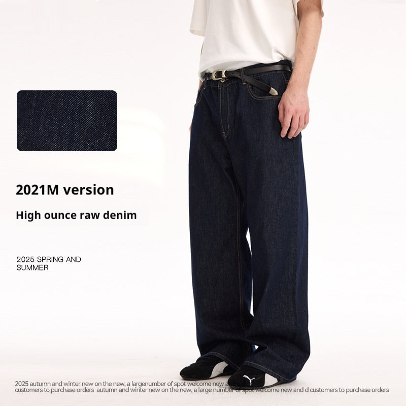 Dark Blue Classic Loose Straight Jeans For Men And Women