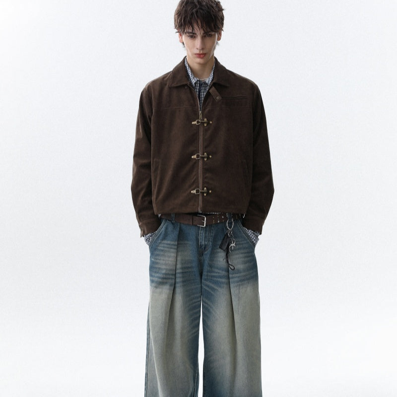 American Brown Retro Suede Collar Jacket Men's Autumn