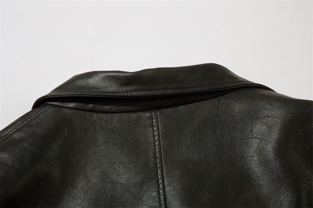 Vintage American Solid Color PU Leather Suit Jacket Men