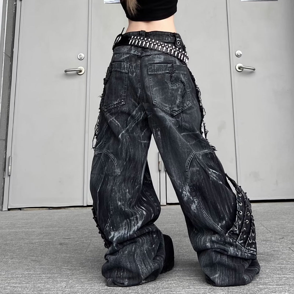 FallWinter American-style Heavy-duty Post-apocalyptic Deconstructed Washed Denim Jeans