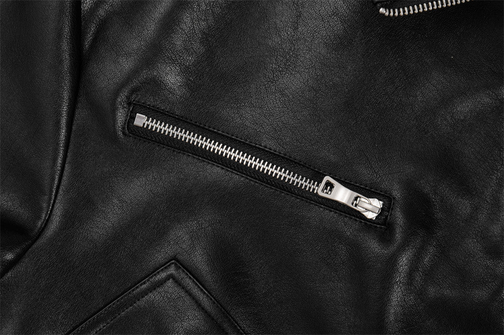 Hippie Rock Motorcycle Clothing Leather Jacket Men's Loose Casual Zipper Stand Collar PU Leather Jacket
