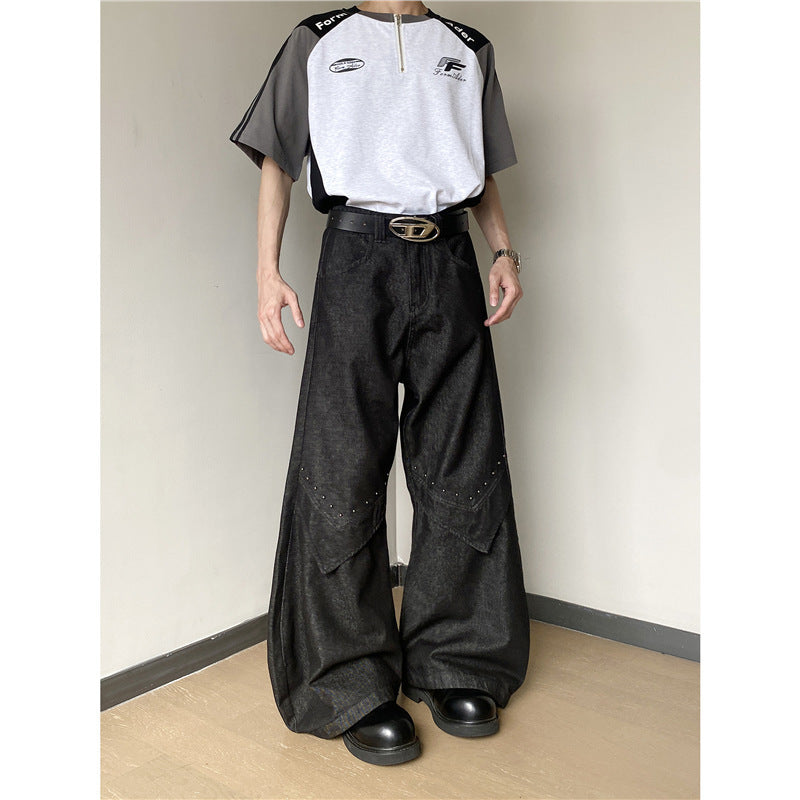 Mens American High-Street Rivet Machete Jeans