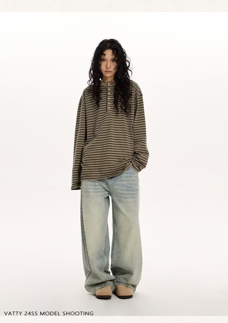 Striped Loose Henley Tee