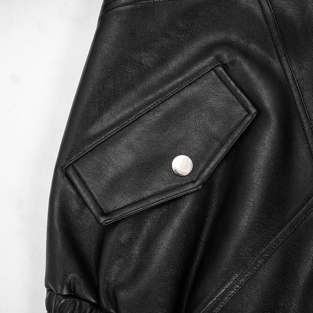 Hippie Rock Motorcycle Clothing Leather Jacket Men's Loose Casual Zipper Stand Collar PU Leather Jacket