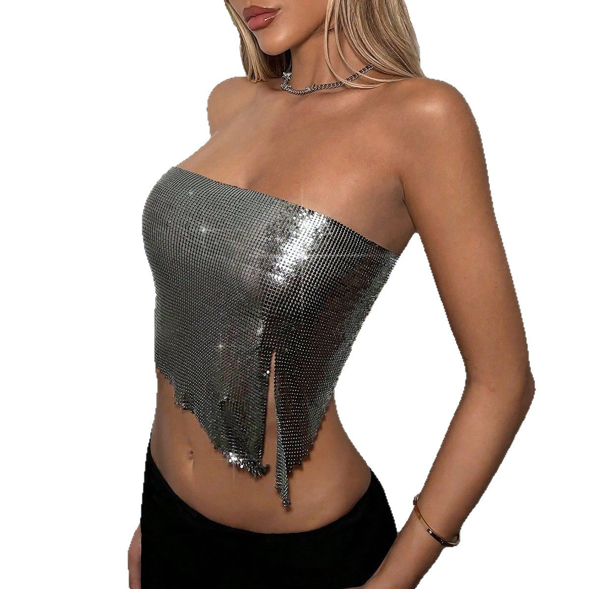 Shiny Silver Crop Top