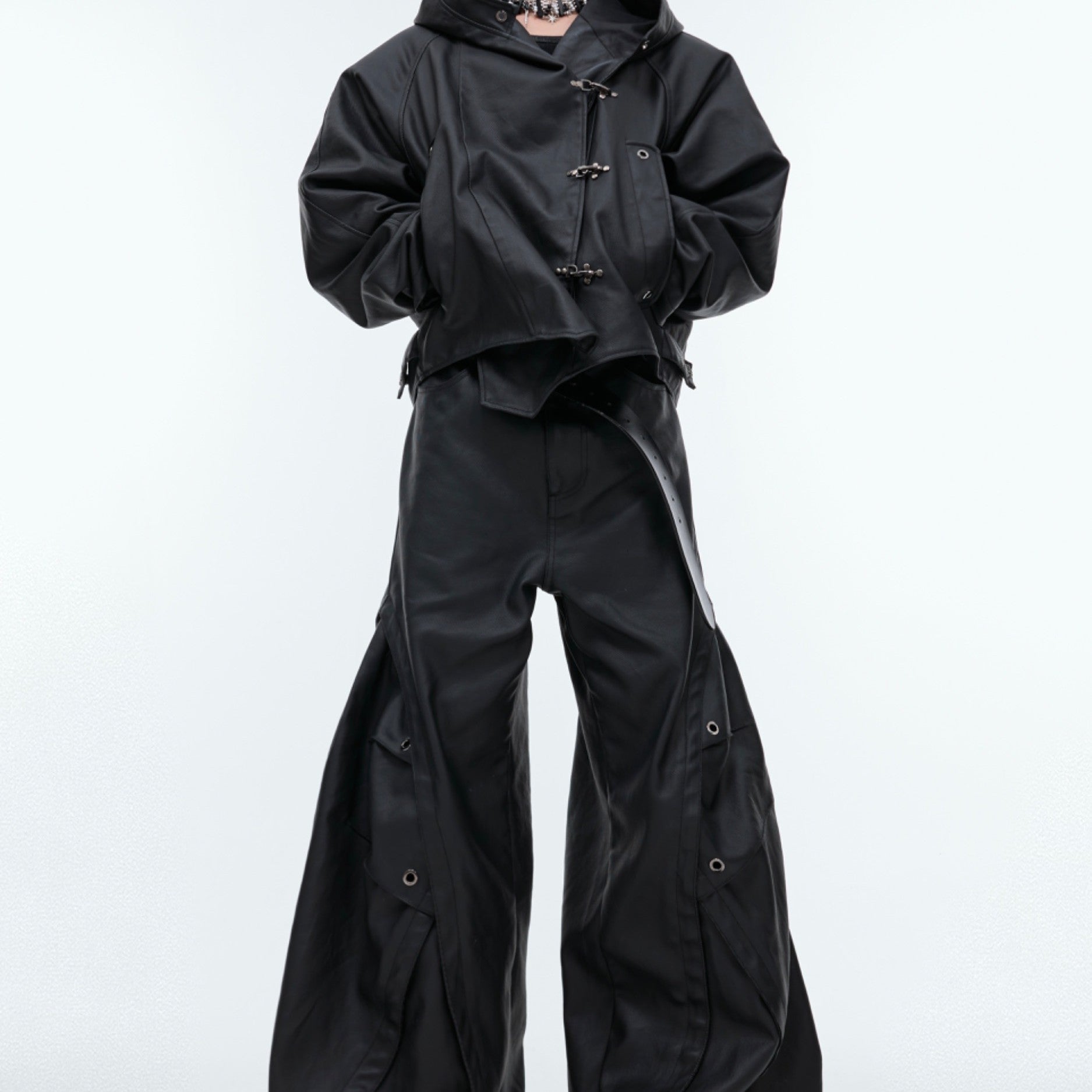 Profile Heavy Industry Hooded Leather Coat Suit