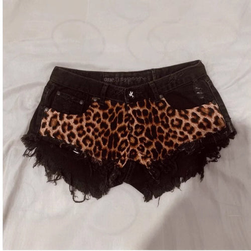 Leopard Denim Shorts
