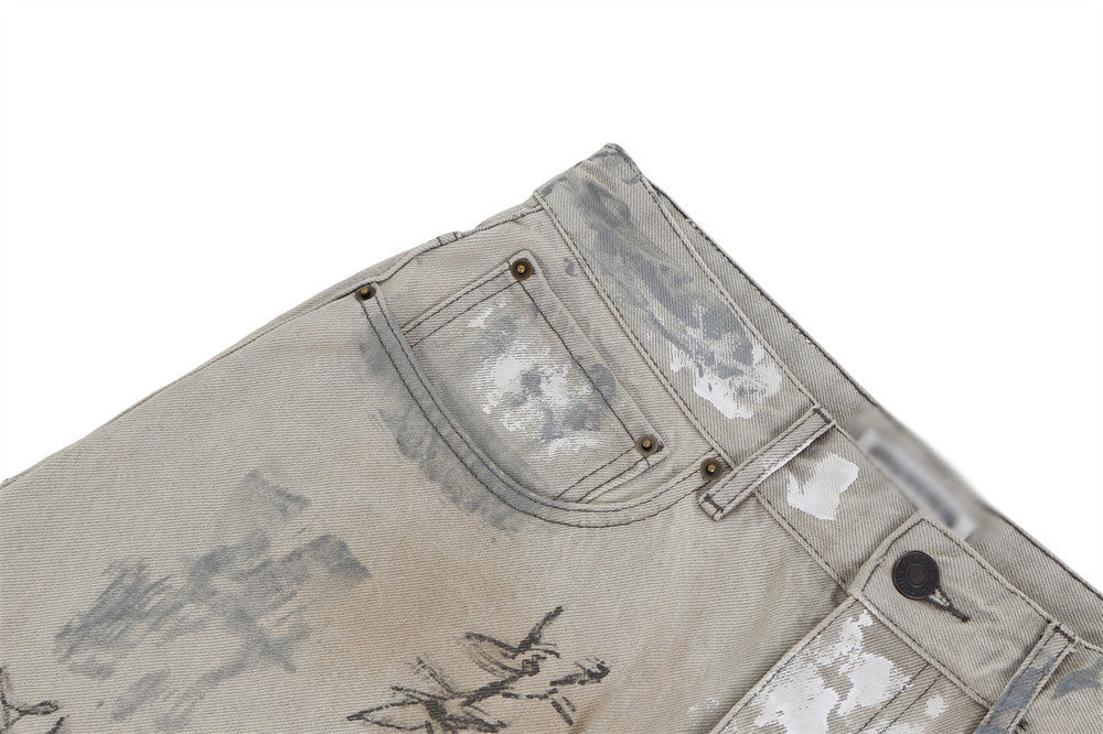 Hand Painted Graffiti Worn Jeans Men