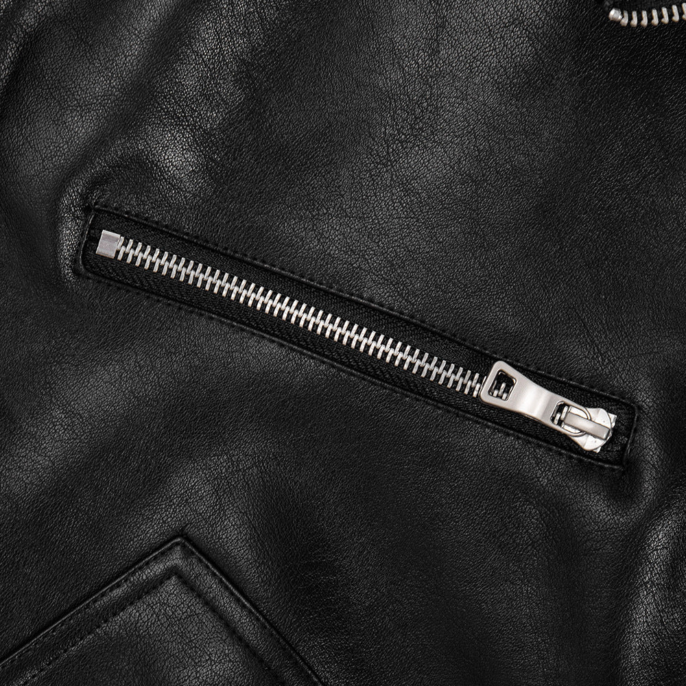 Hippie Rock Motorcycle Clothing Leather Jacket Men's Loose Casual Zipper Stand Collar PU Leather Jacket