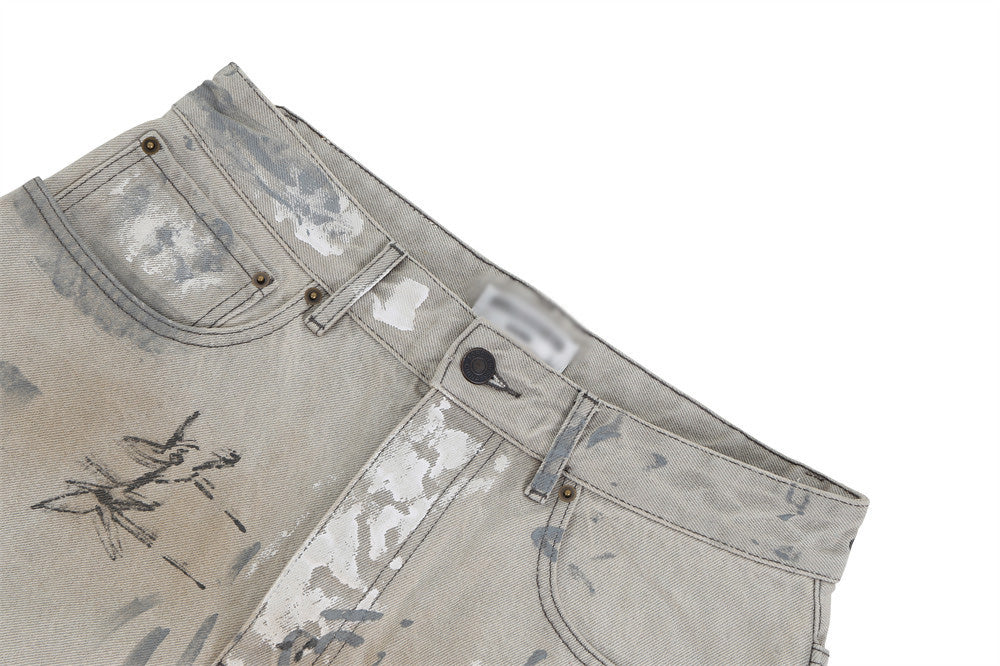 Hand Painted Graffiti Worn Jeans Men