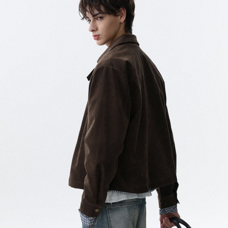 American Brown Retro Suede Collar Jacket Men's Autumn