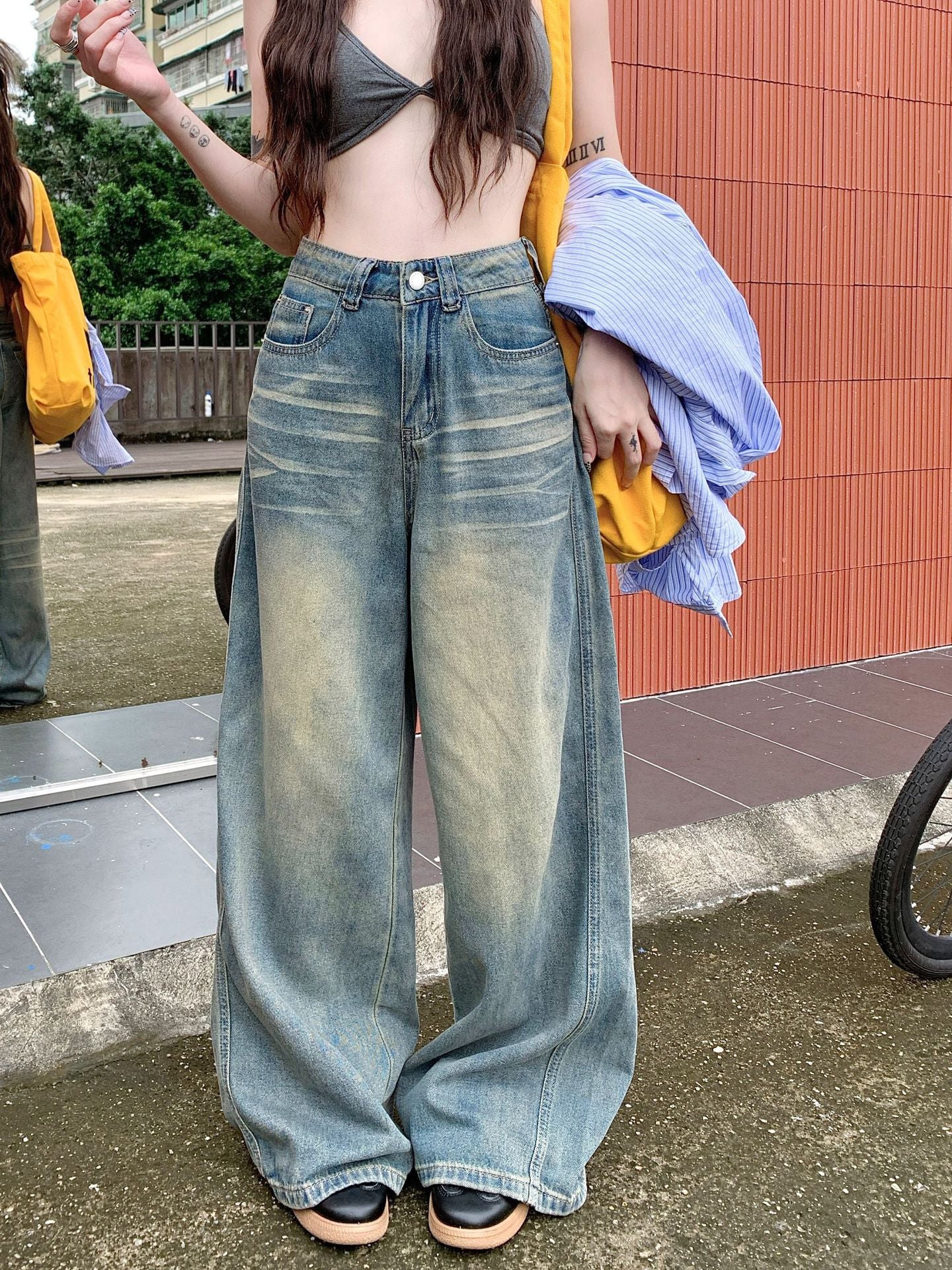 Washed Blue Baggy Pants