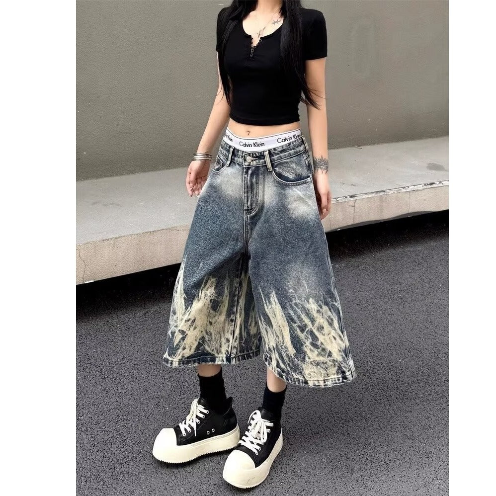 Women's American-style Wide-leg Denim Shorts