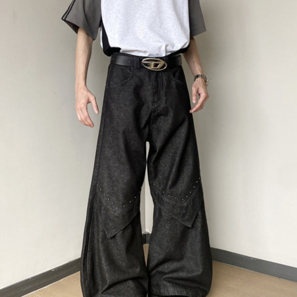 Mens American High-Street Rivet Machete Jeans