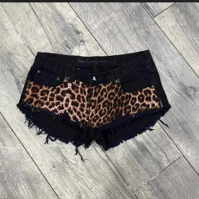 Leopard Denim Shorts