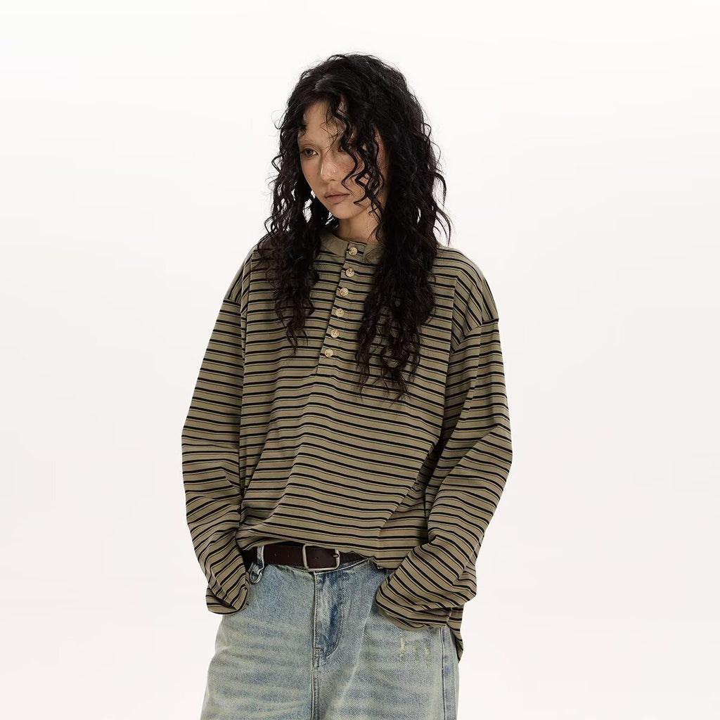 Striped Loose Henley Tee