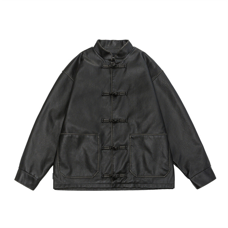 Men's Chinese Leather Jacket Vintage Coat