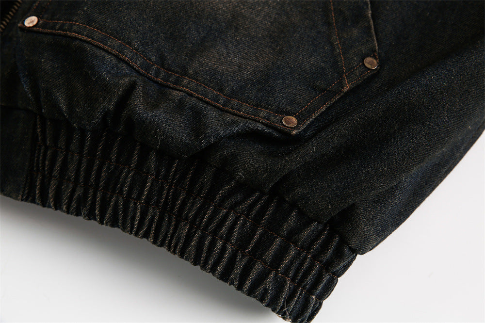 Distressed Denim Bomber Jacket