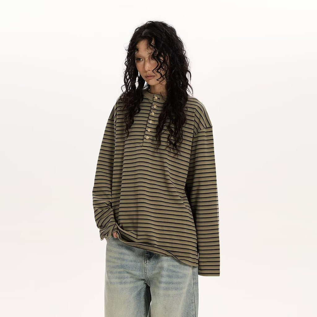 Striped Loose Henley Tee