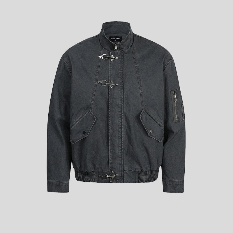 American Retro Autumn And Winter High-end Washed Vintage Design Stand-collar Casual Jacket