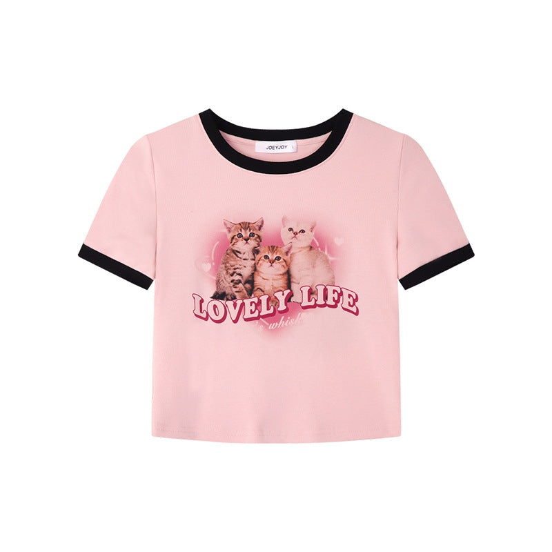 Kitten Graphic Crop Tee