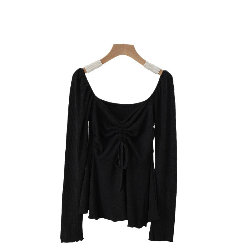 Knitted V-Neck Drawstring Top